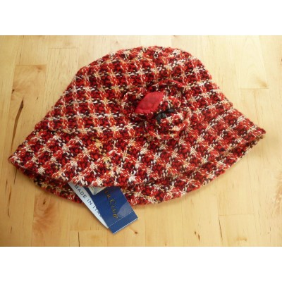 NWT CHARTER CLUB 's Wool Blend Red Plaid Bucket Hat With Flower  eb-53960576